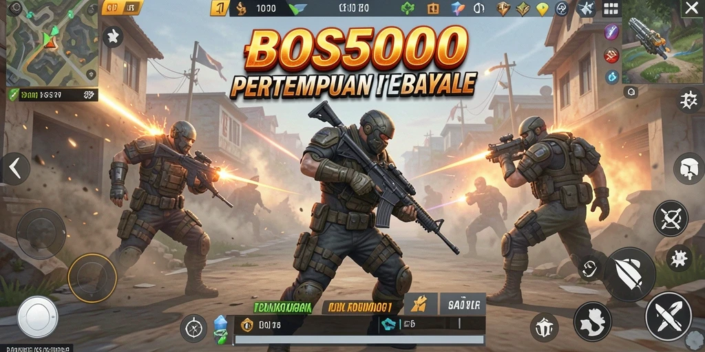 Screenshot gameplay BOS5000 yang menampilkan aksi Battle Royale yang mendebarkan.