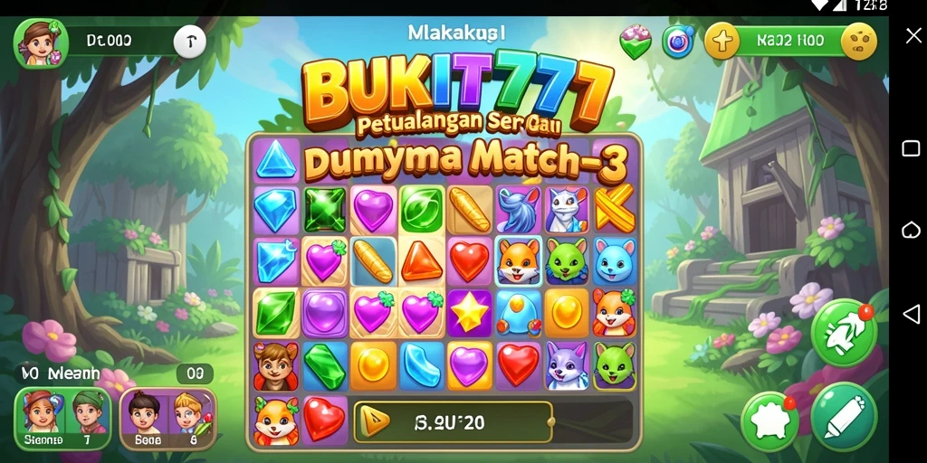Screenshot gameplay BUKIT777 menunjukkan aksi seru mencocokkan permata.