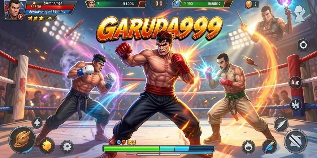 Screenshot utama GARUDA999 menampilkan aksi pertarungan yang mendebarkan.