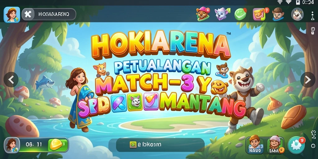 Screenshot HOKIARENA menampilkan gameplay seru saat mencocokkan permata.