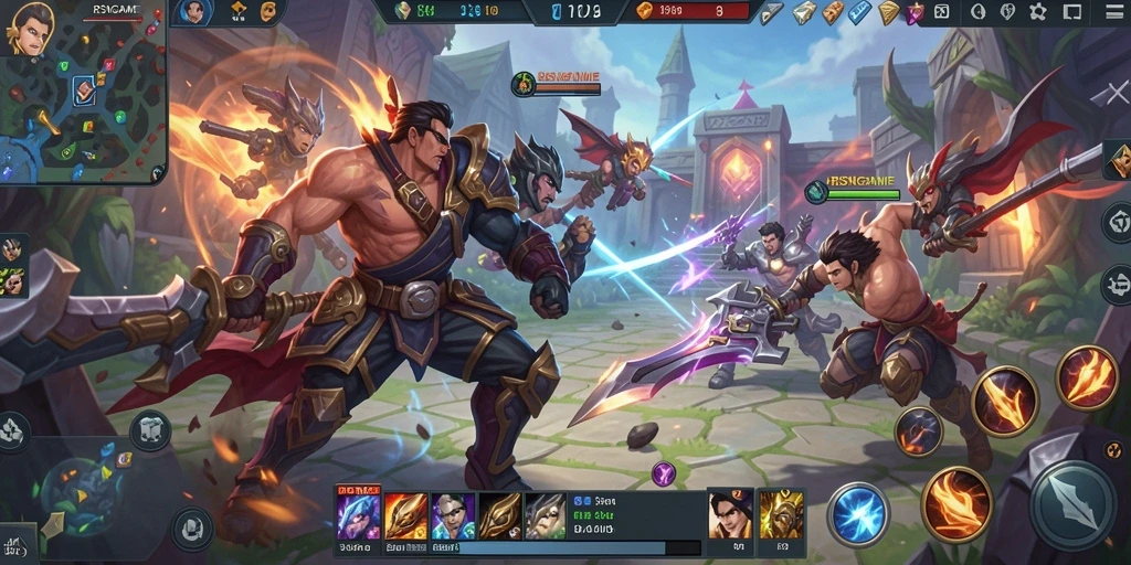 Screenshot RSNGAME menunjukkan aksi pertarungan tim yang intens.