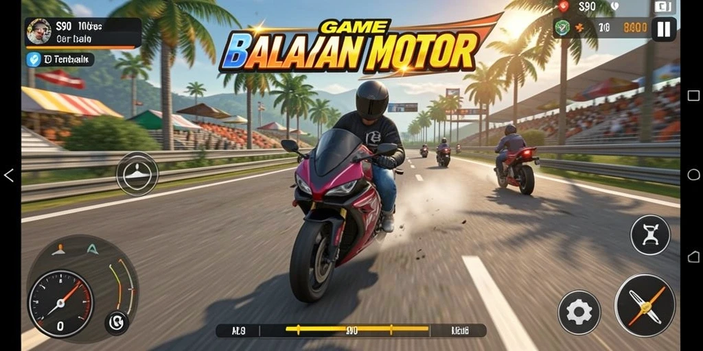 Tangkapan layar S80 yang menunjukkan aksi balapan motor yang mendebarkan.