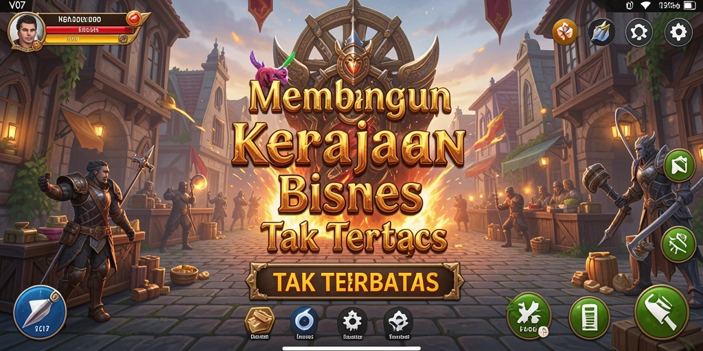 Screenshot menampilkan gameplay V07 dengan elemen bisnis yang menarik.